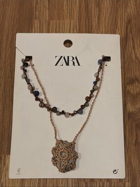 ZARA Multicolor Beaded Layered Necklace with Crochet Pendant